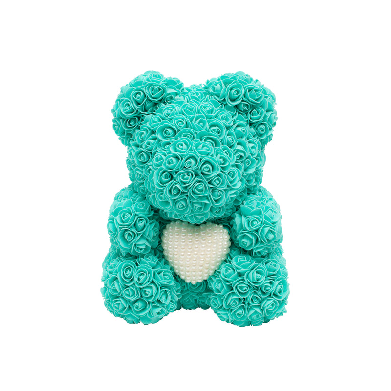 Luxury Heart of Pearls Rose Bear - Tiffany Blue