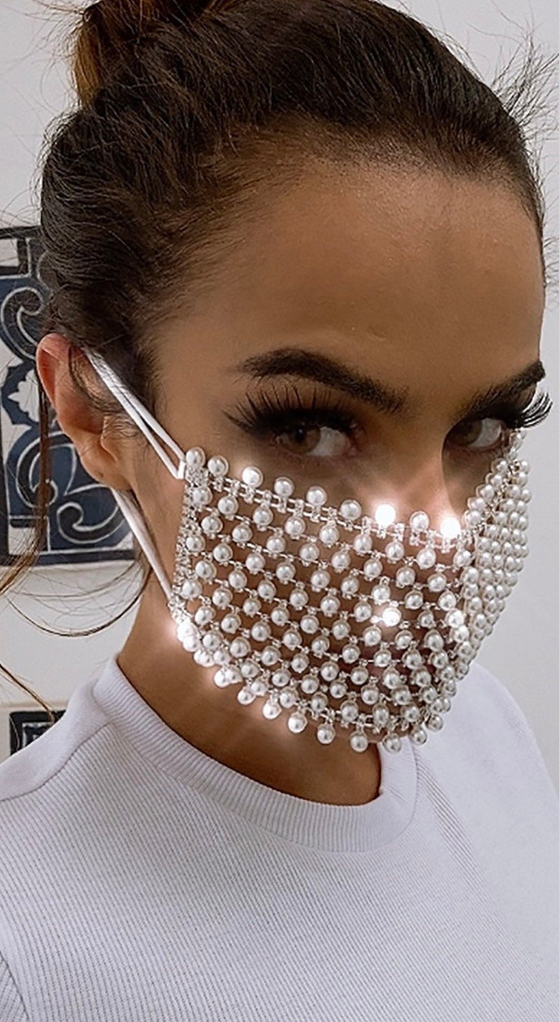 Pearl & Rhinestone Face Mask Cover (OPTIONAL cotton mask)