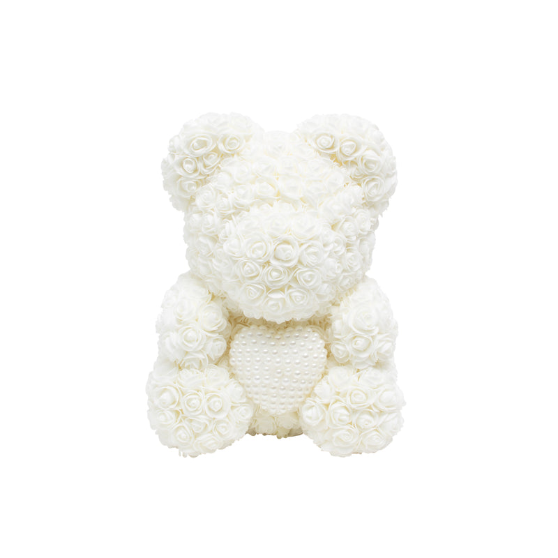 Luxury Heart of Pearls Rose Bear - Creamy White