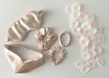 Luxury Gift Set - Pure Mulberry Silk Eye Mask 3 Size Scrunchies Headband + BONUS Mesh Laundry Bag