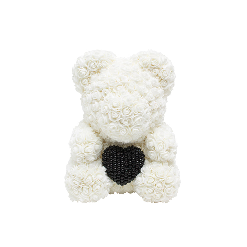 Luxury Heart of Pearls Rose Bear - Creamy White