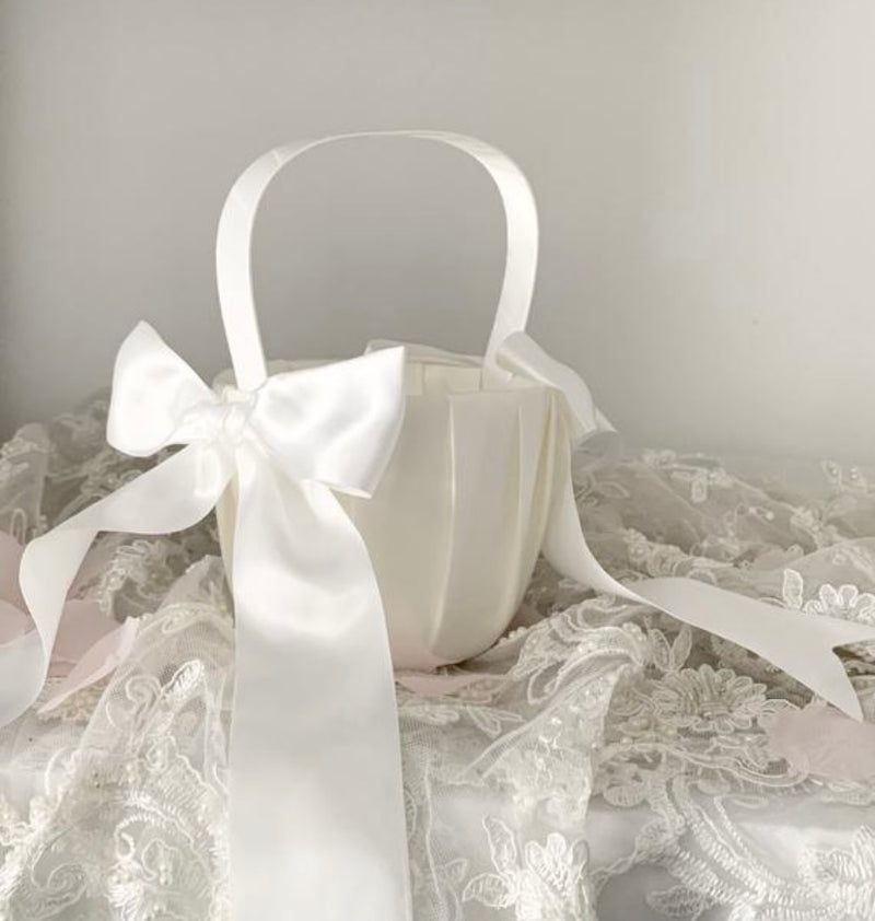 White or Ivory Satin Flower Girl Basket