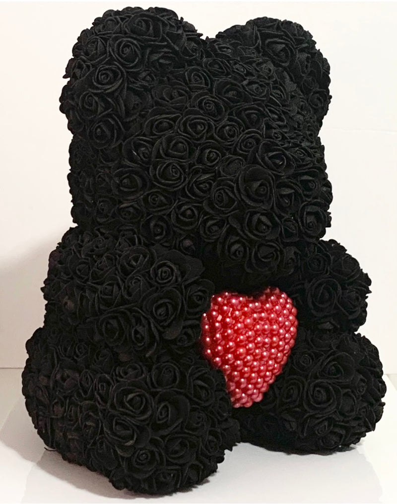 Luxury Heart of Pearls Rose Bear - Red on Black
