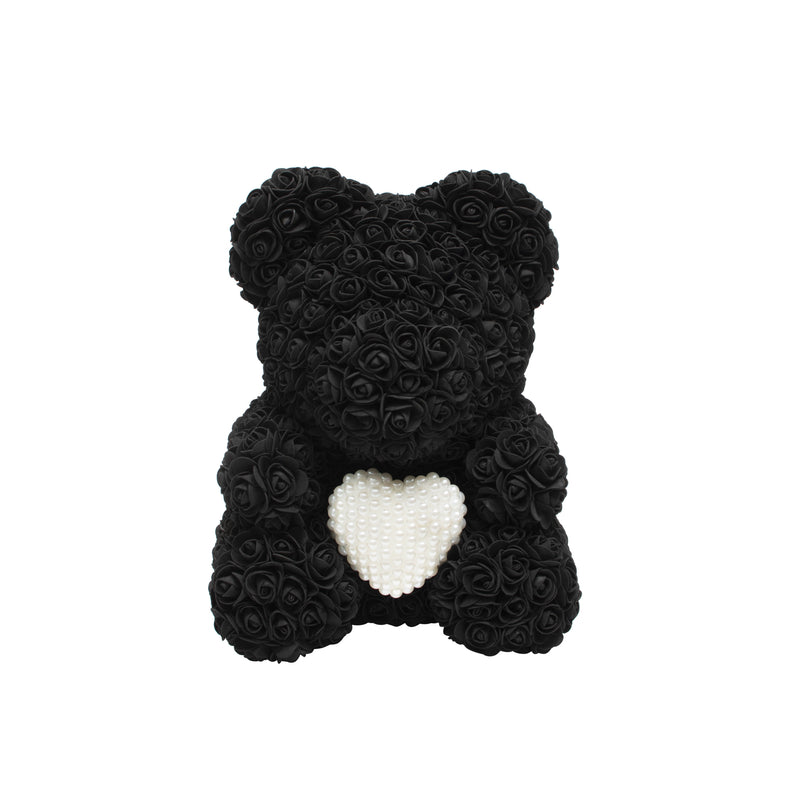 Luxury Heart of Pearls Rose Bear - Black