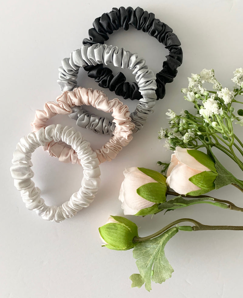 4-Pack Luxury Pure Mulberry Silk Hair Scrunchies