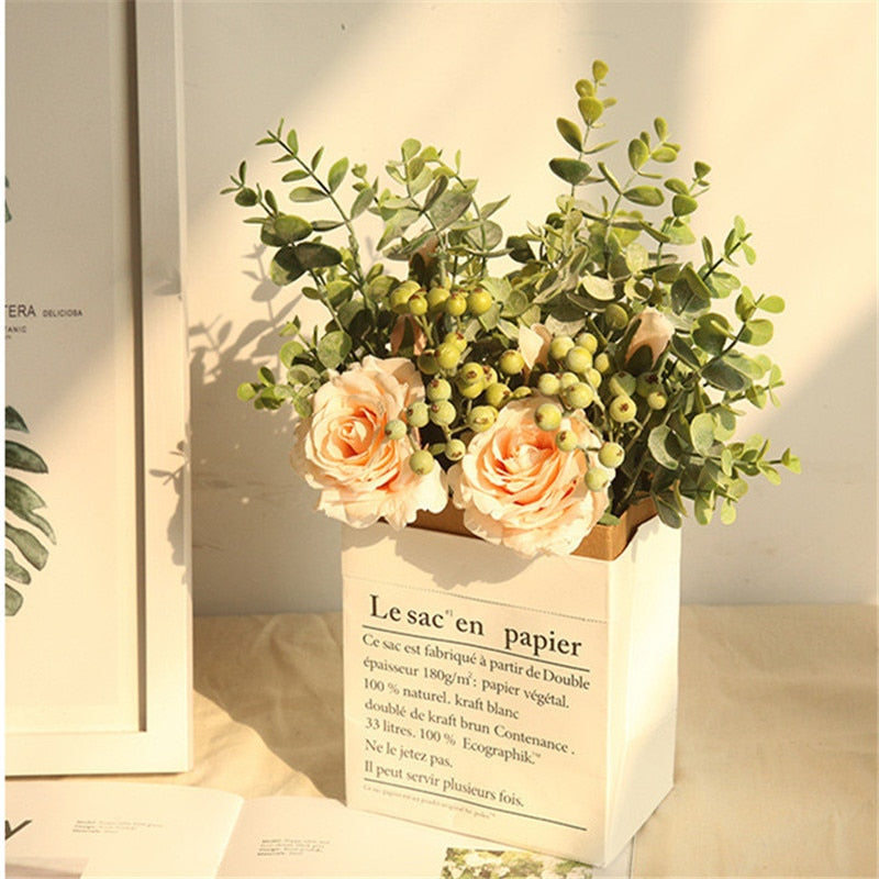 Artificial Silk Flower Peony Eucalyptus + Berry Bouquet