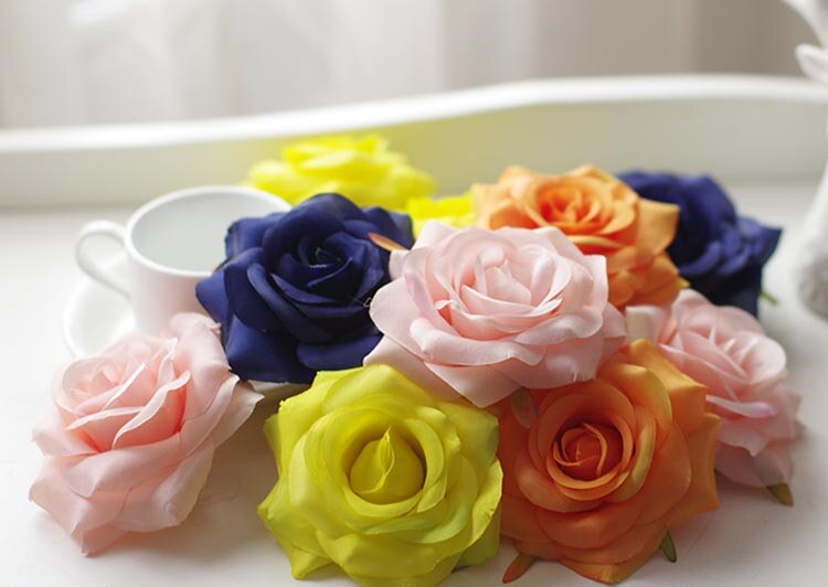 Artificial Silk Rose Flower Heads - 100 pieces