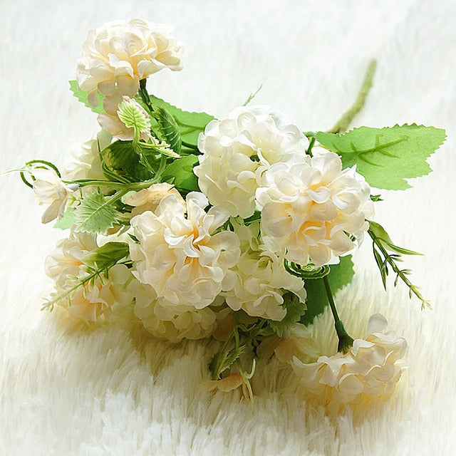Artificial Mini 5-branch Silk Pompom Flower Bouquet