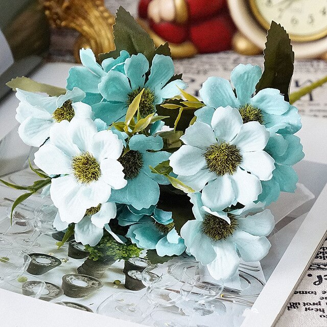 Artificial European Small Cherry Blossom Chrysanthemum Silk Flower Bouquet