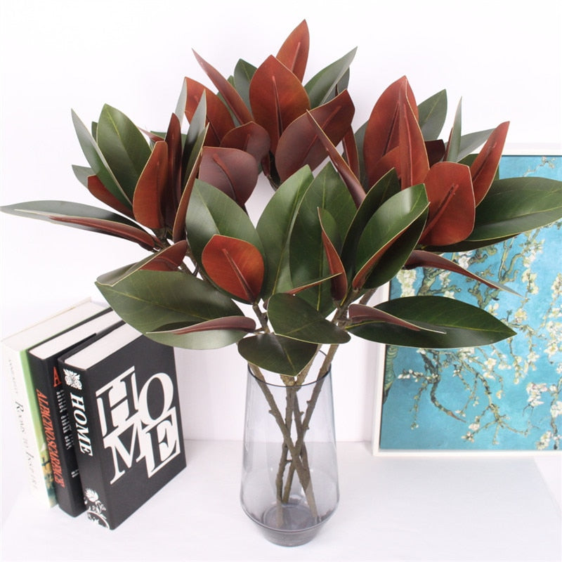 Artificial 2-branch Real Touch Large Magnolia Leaf - 1 piece